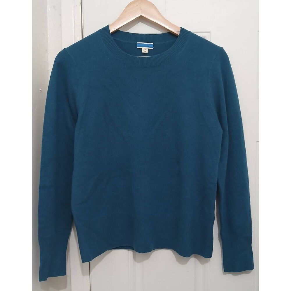J crew womens small good cashmere standard teal blue sweater 100% cashmere